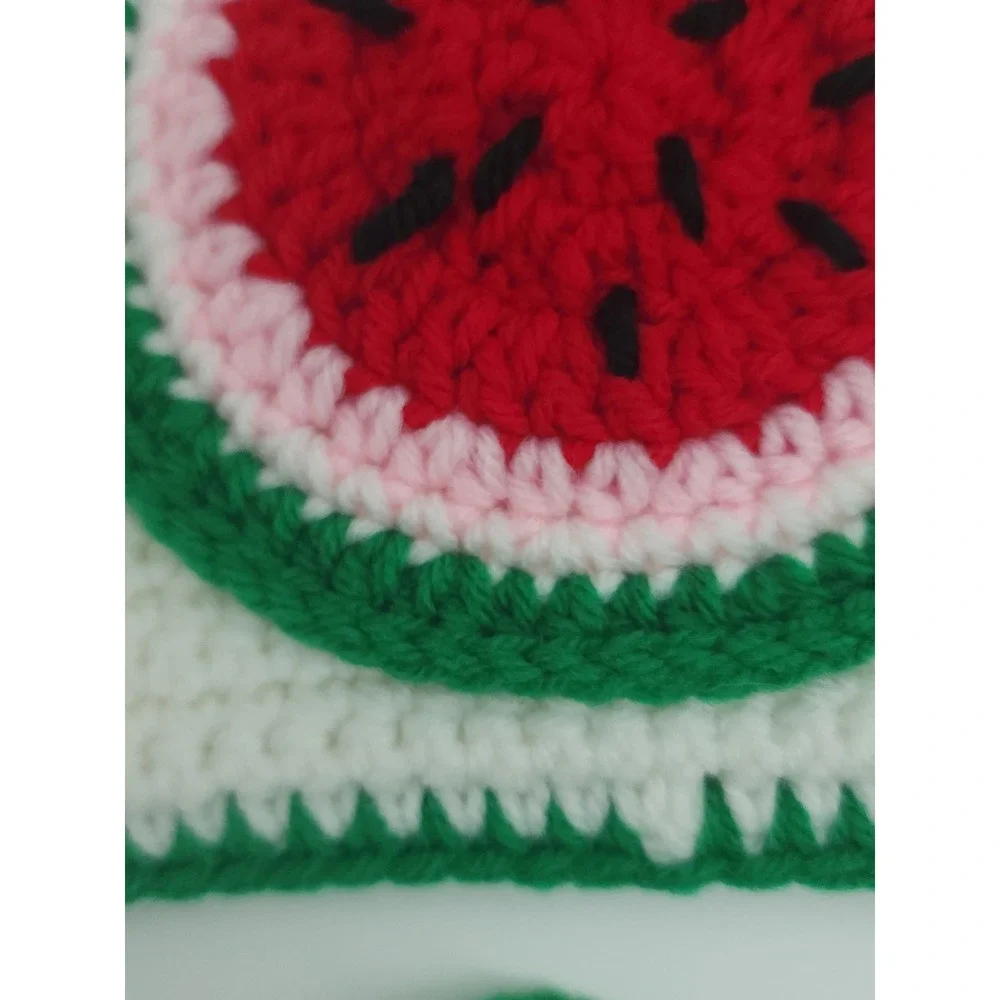 Handmade VTG Crochet Watermelon Potholder Set 3PC KITSCH RetroKitchen Decor Gift